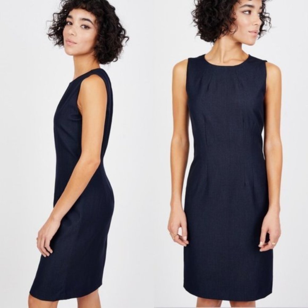 NWT T Tahari Sleeveless Sheath Midi Dress Denim Navy Blue size 8